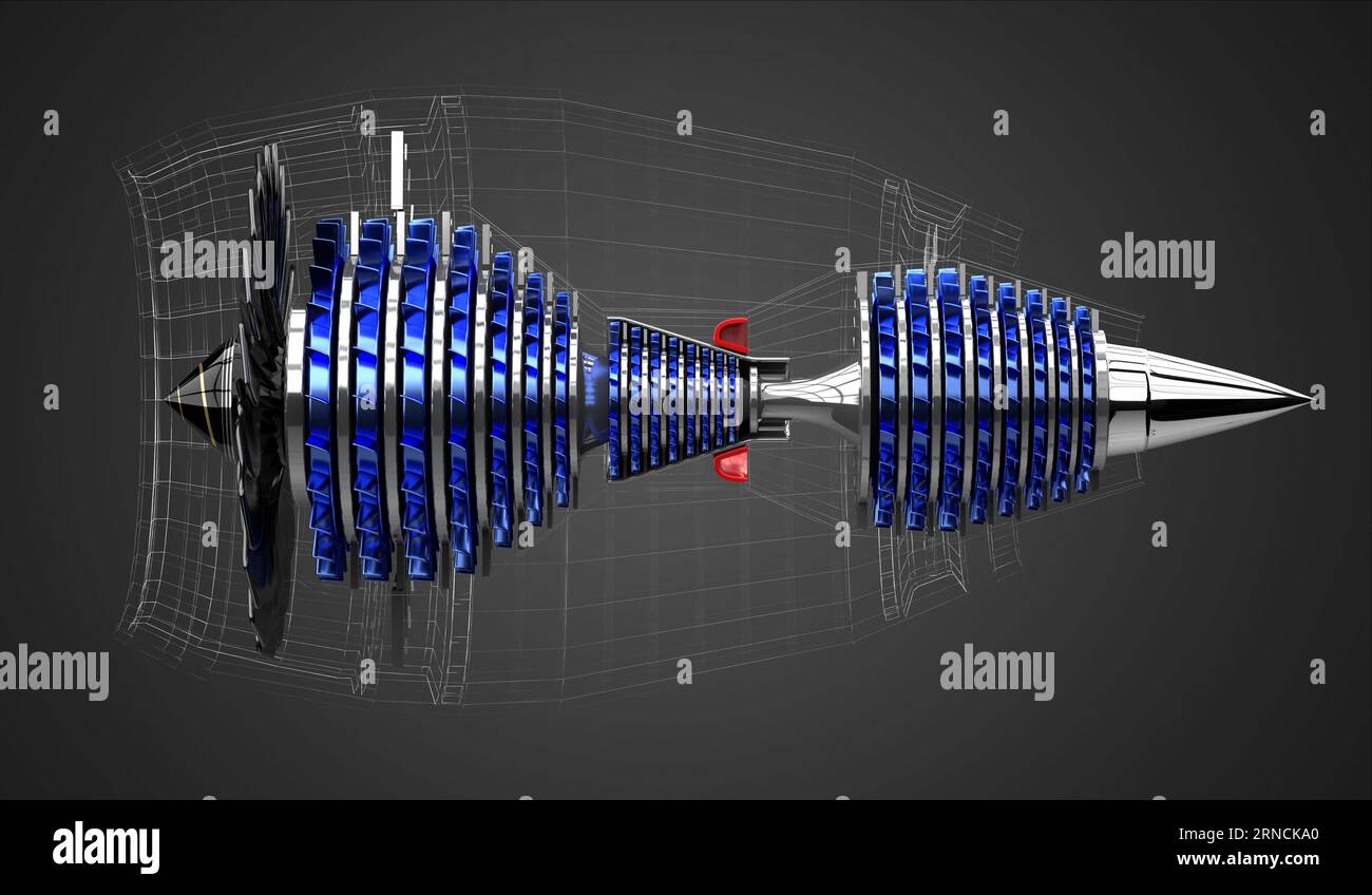 Jet engine inside - on grey background - 3D illustration Stock Photo ...