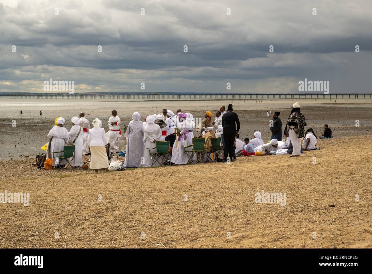 A religious ceremony on Southend beach, Essex, England Stock Photo