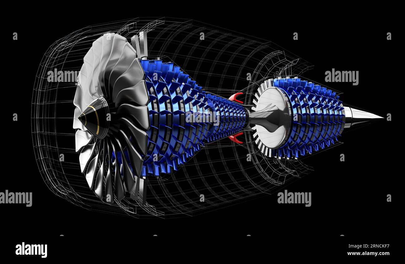 Jet engine inside - on black background - 3D illustration Stock Photo ...