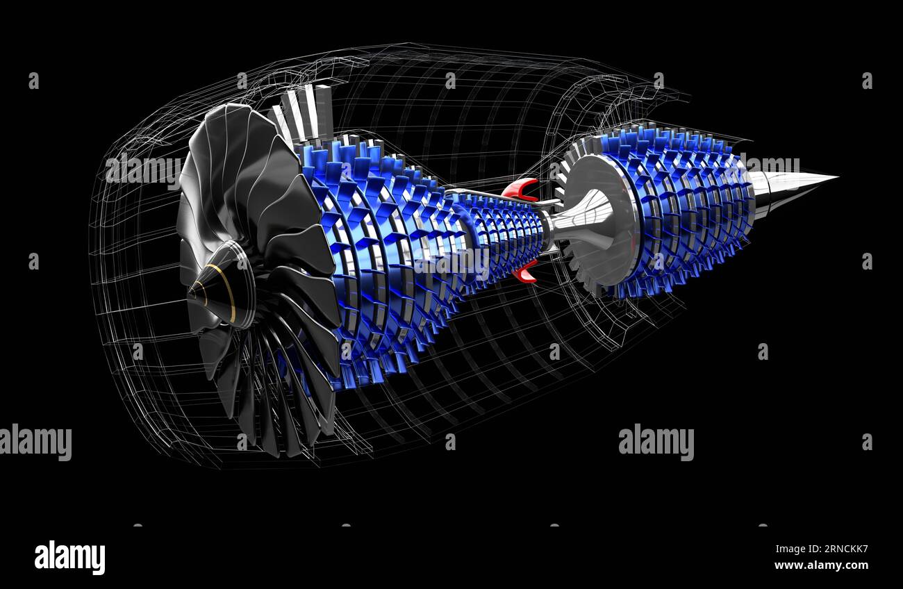 Jet engine inside - on black background - 3D illustration Stock Photo ...