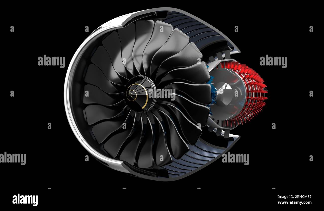 Jet engine inside - on black background - 3D illustration Stock Photo ...