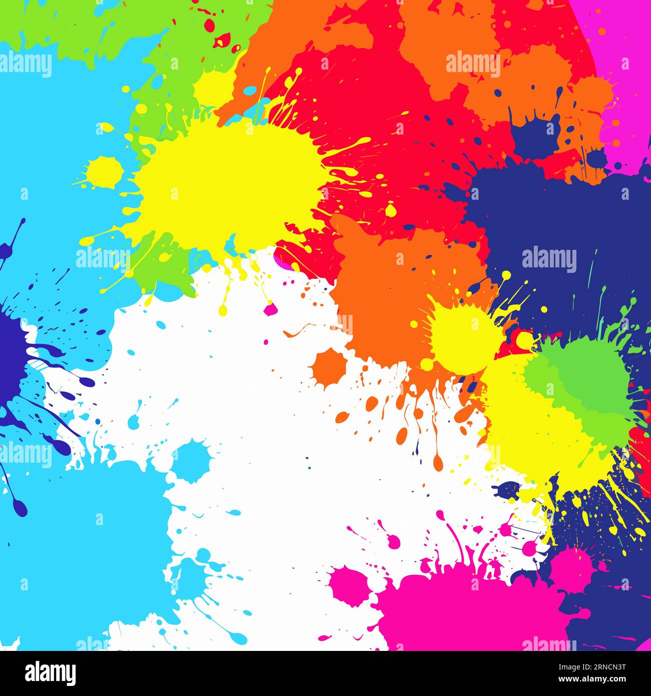 Colorful Ink Splashed On The Red Background, In The Style Of Brightly Colored Graffiti-Esque, Dark Sky-Blue And Light Yellow Stock Vector