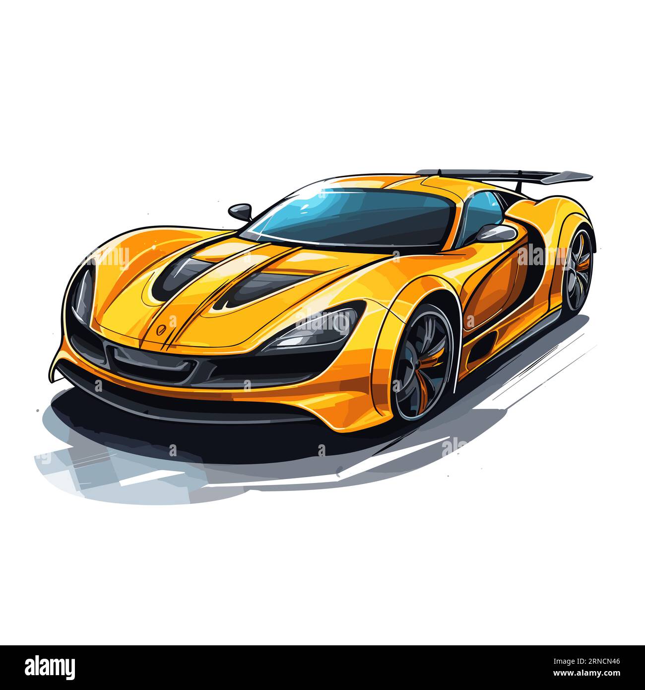 Orange Sports Car Of Vector Illustration, In The Style Of Modern Ink Painting, Colorful Stock Vector