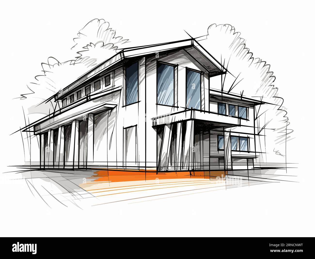 A Pencil Drawing Of A Luxury House, In The Style Of Bold Manga Lines