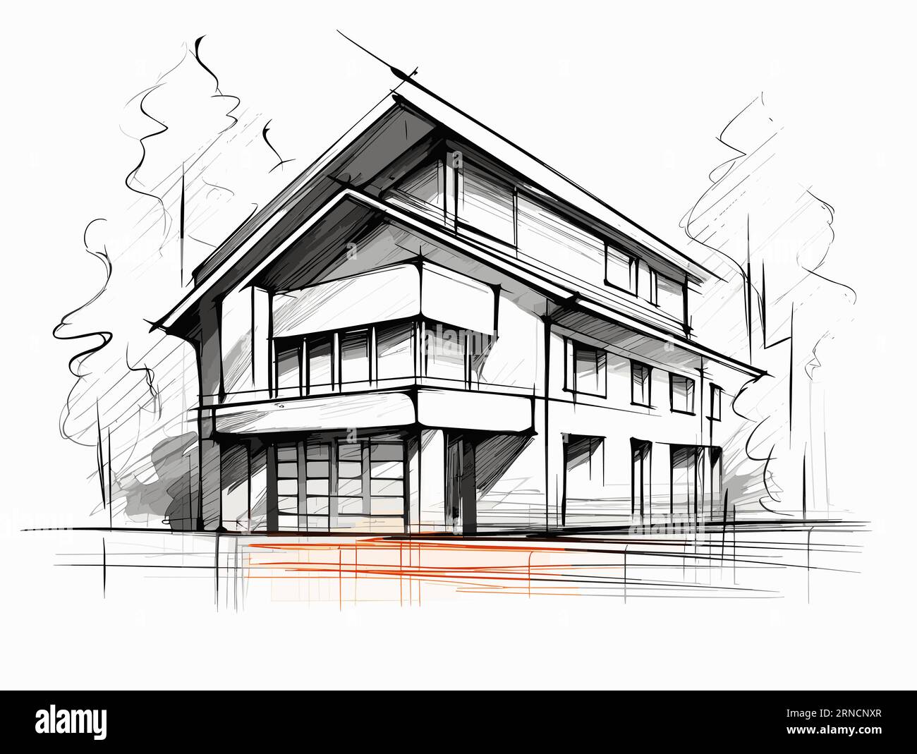 House Architecture Sketch Vector Illustration, In The Style Of High ...