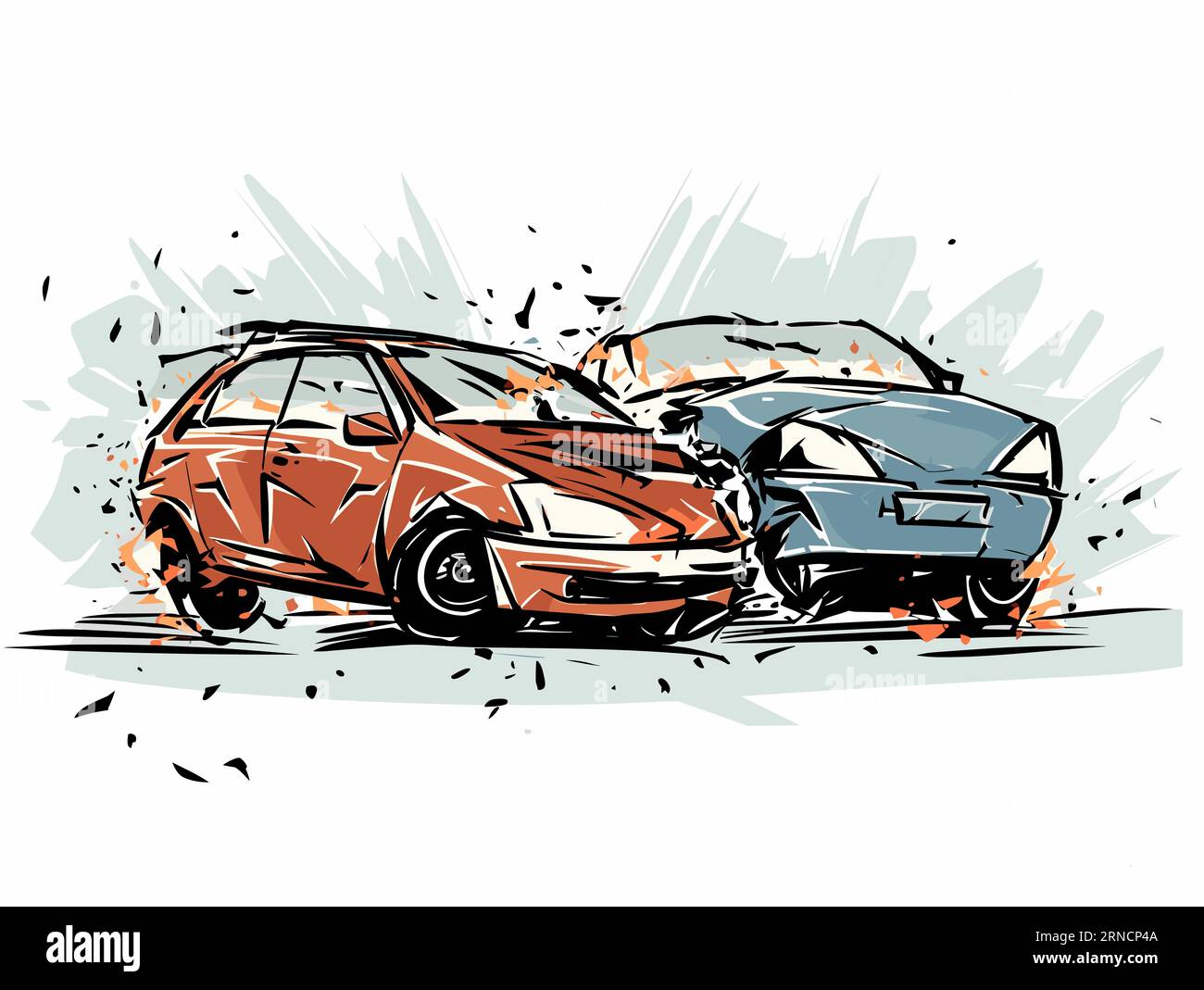 Illustration Of Two Cars On A Background, In The Style Of Quirky Manga Art, Pulled, Scraped, And Scratched, Performance-Oriented, Light Gray And Amber Stock Vector