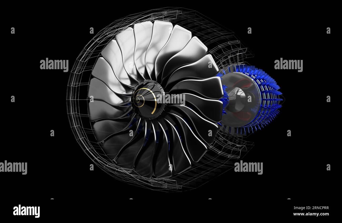Jet engine inside - on black background - 3D illustration Stock Photo ...
