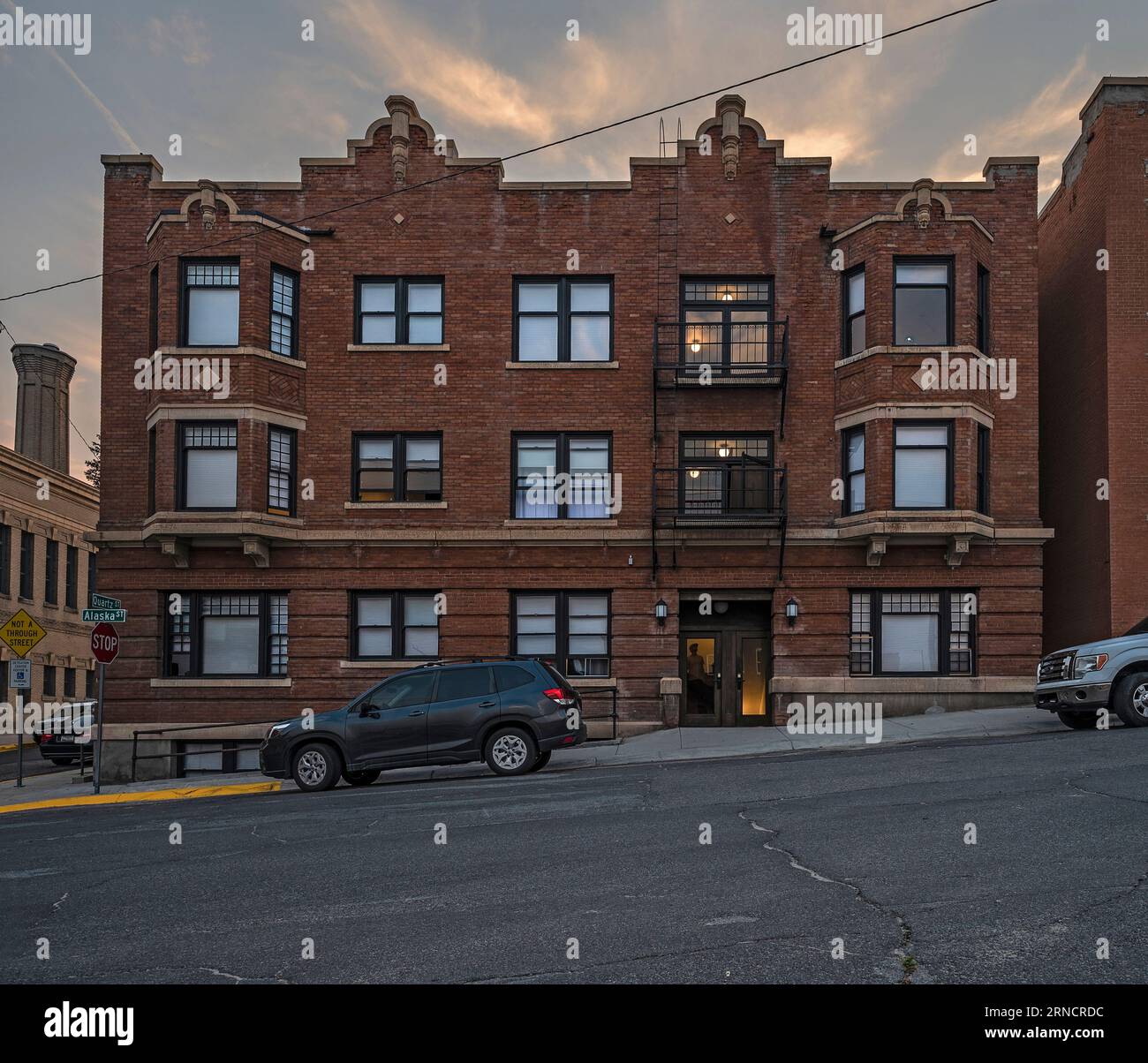 Butte, Montana, USA – August 17, 2023:  Exterior of a Historic apartment building in the downtown district Stock Photo