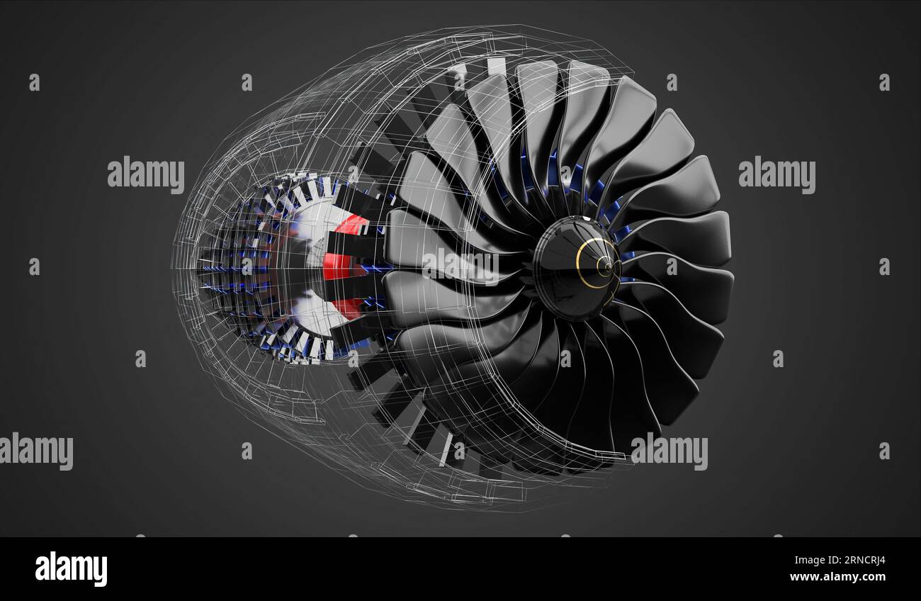 Jet engine inside - on grey background - 3D illustration Stock Photo ...