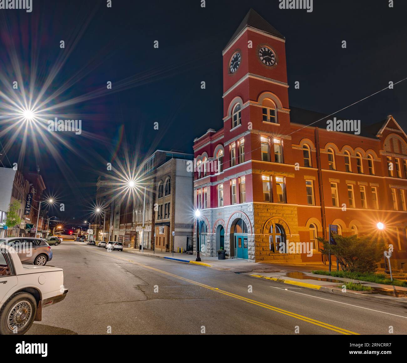 Butte, Montana, USA – August 18, 2023:  Night view of Broadway Street in the downtown District Stock Photo