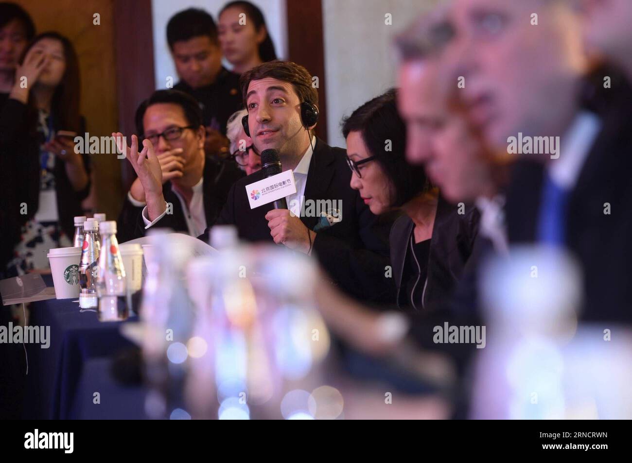 (160420) -- BEIJING, April 20, 2016 -- A judge speaks at the Motion Picture Association (MPA) Workshop in Beijing, capital of China, April 20, 2016. The closing ceremony of MPA workshop is held during the Beijing International Film Festival here on Wednesday. Winners of the workshop would get the chance to communicate with more famous directors and producers.) (zkr) CHINA-BEIJING-FILM FESTIVAL-MPA WORKSHOP(CN) ZhouxMi PUBLICATIONxNOTxINxCHN   160420 Beijing April 20 2016 a Judge Speaks AT The Motion Picture Association MPA Workshop in Beijing Capital of China April 20 2016 The CLOSING Ceremony Stock Photo