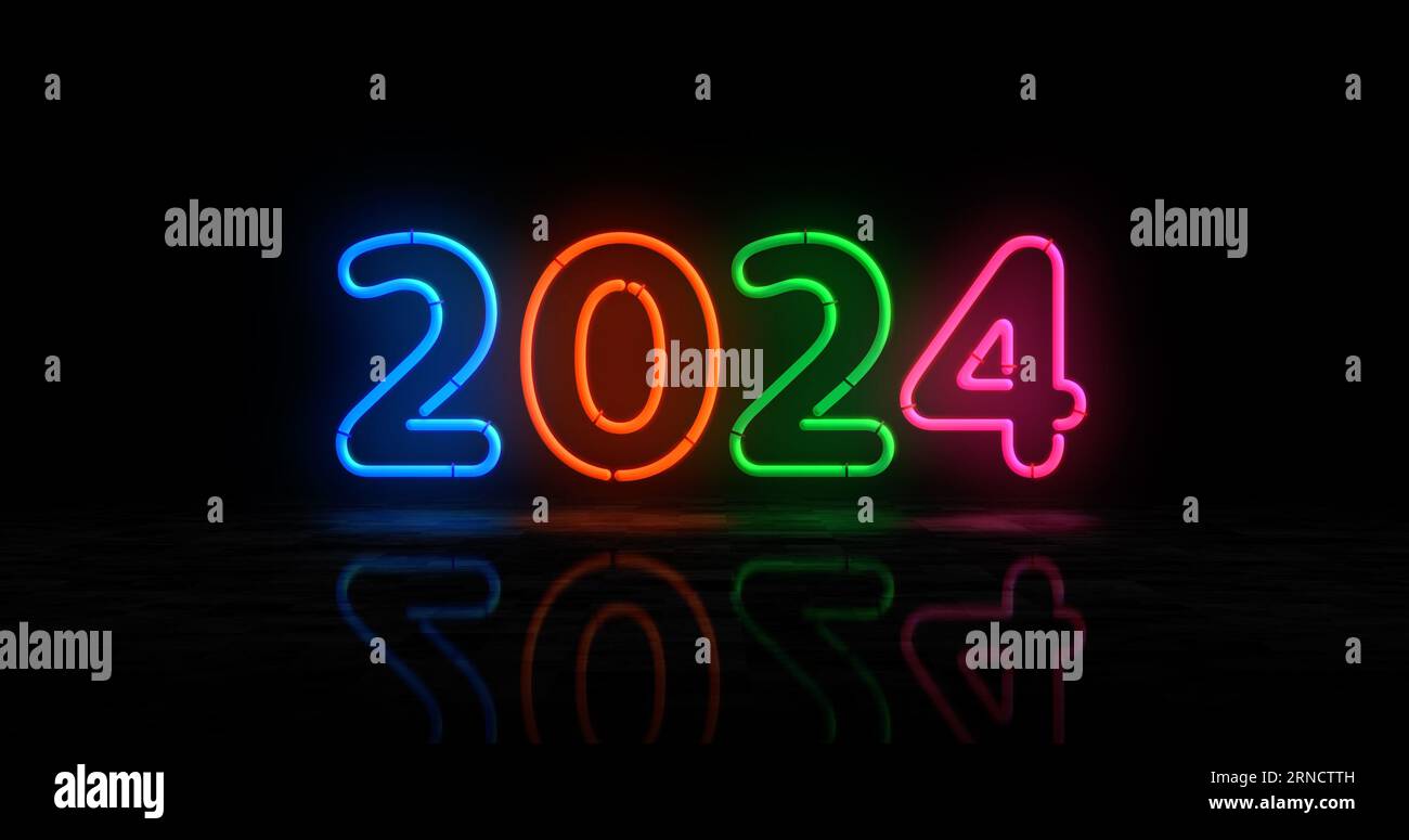 2024 Year Symbol Neon Symbol Light Color Bulbs Abstract Concept 3d   2024 Year Symbol Neon Symbol Light Color Bulbs Abstract Concept 3d Illustration 2RNCTTH 