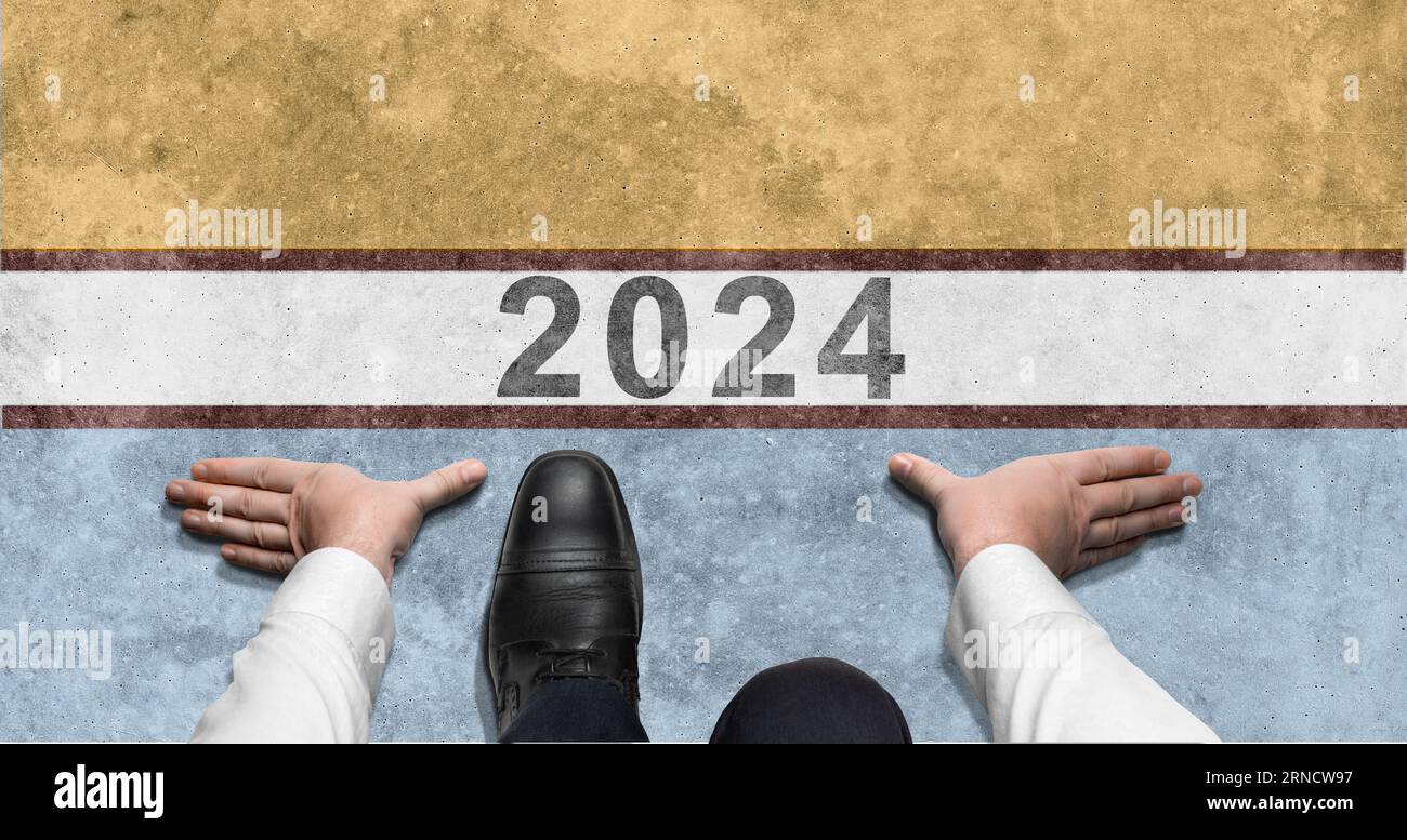 Start Line 2024 new year. businessman ready to start. Top view of