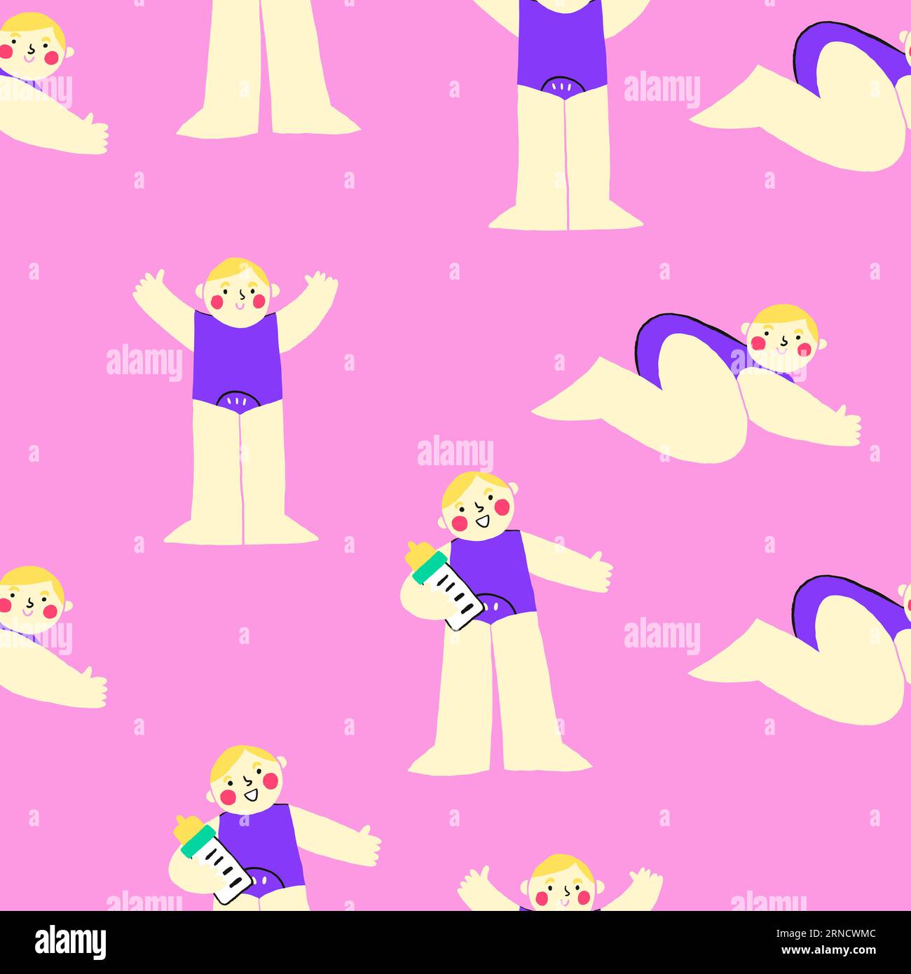 Seamless pattern with playful child baby character on pink background ...