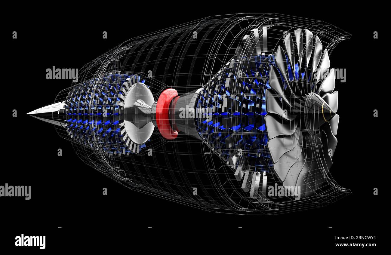 Jet engine inside - on black background - 3D illustration Stock Photo ...