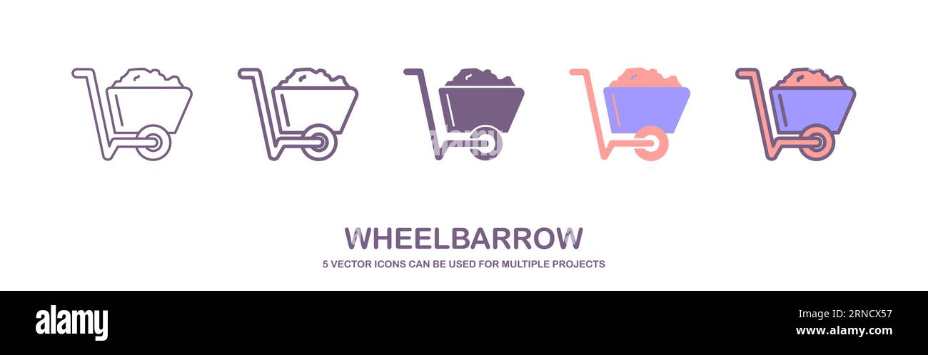 Wheelbarrow cart icon. rickshaw icon, glyph and filled outline colorful version, Wheel barrow outline and filled vector sign. Stock Vector