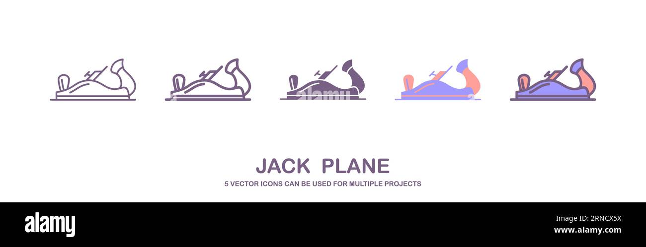 Wood plane icon in filled, thin line, outline and stroke style. set of a wood plane vector icons designs. Stock Vector