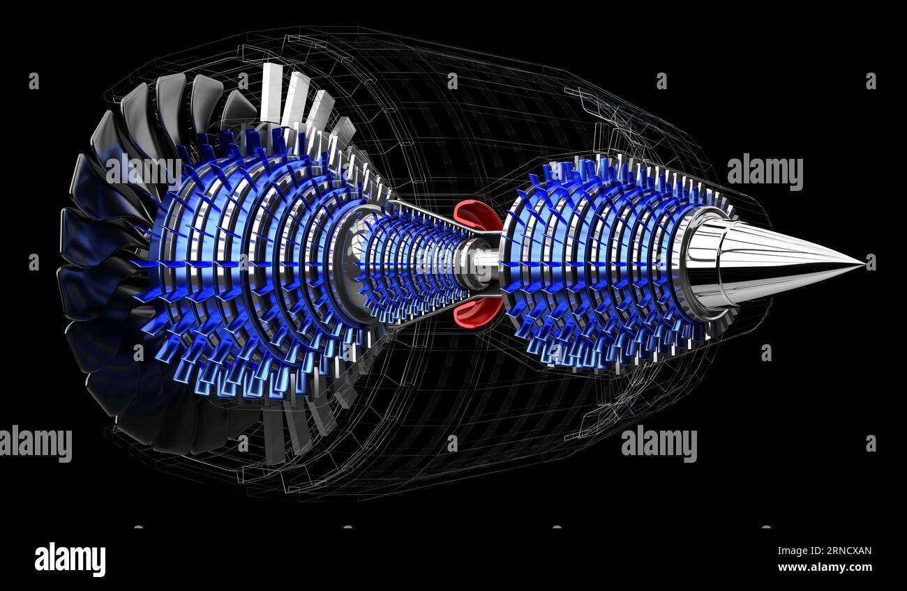 Jet engine inside - on black background - 3D illustration Stock Photo ...
