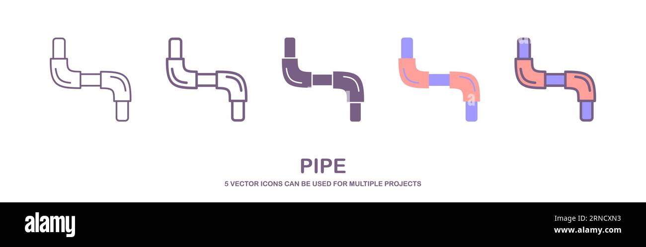 Pipe Icon, Pipe Fitting Icon, Water, Gas, Oil Pipeline, Plumbing Work Vector Art Illustration. isolated on white background Stock Vector