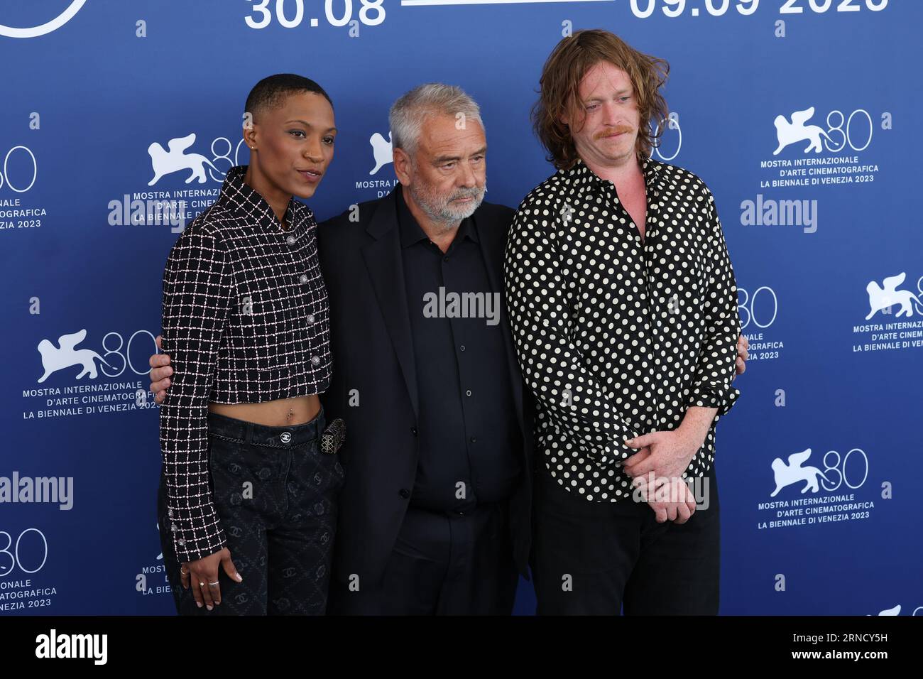 Jonica T. Gibbs, Luc Besson and Caleb Landry Jones attend a photocall