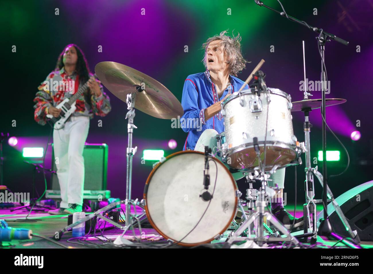 Dorset, UK. Thursday, 31 August, 2023. Greg Saunier of Deerhoof performing at the 2023 edition of the End of the Road festival at Larmer Tree Gardens in Dorset. Photo date: Thursday, August 31, 2023. Photo credit should read: Richard Gray/Alamy Live News Stock Photo