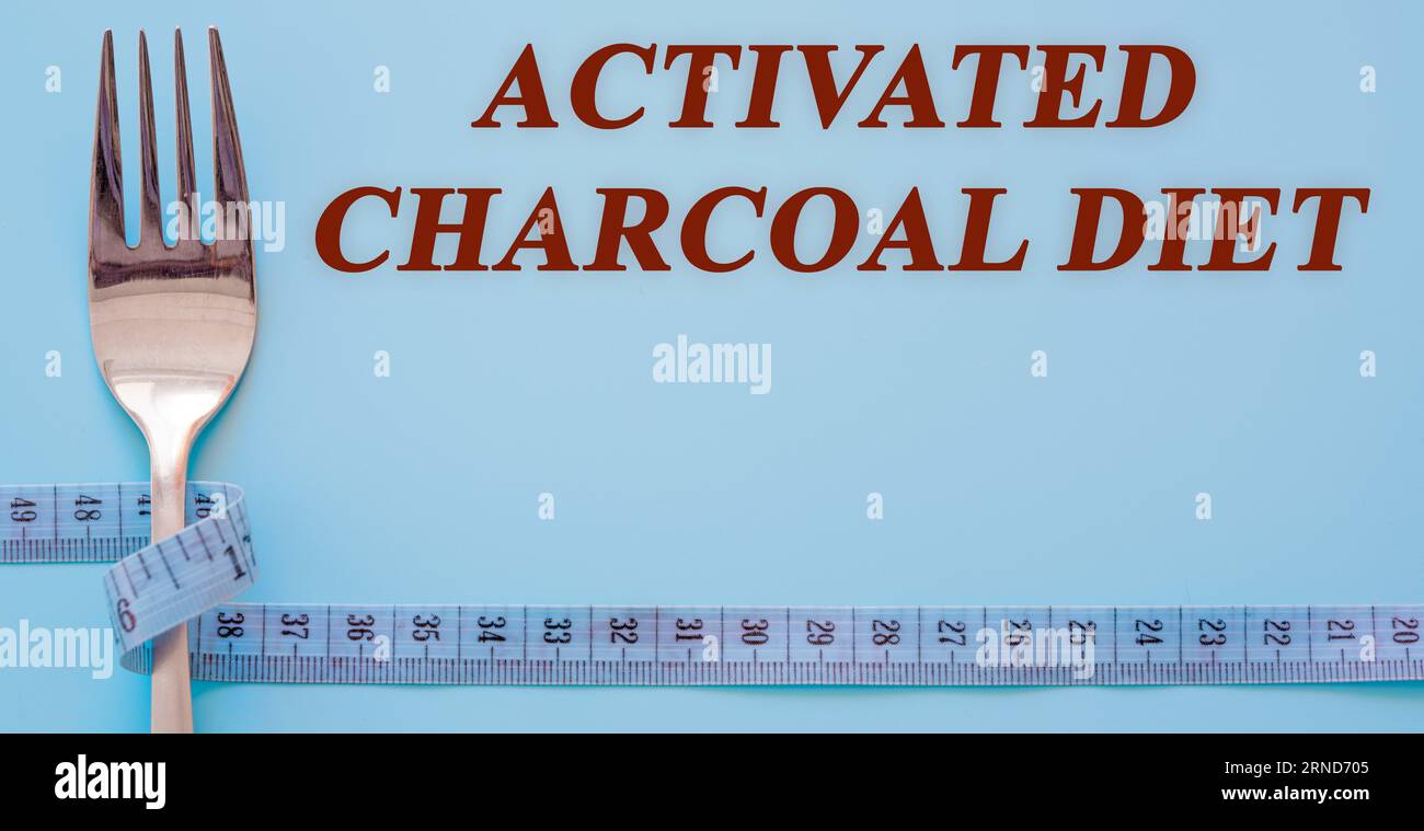 Diet text on flat lay background activated charcoal diet Stock Photo