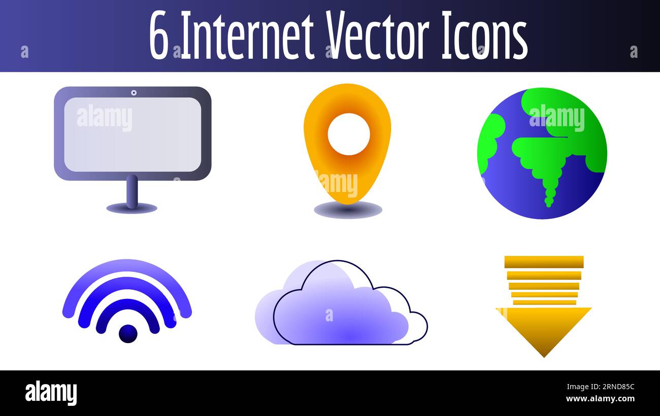 Six internet and cyber related vector icons sheet Stock Vector