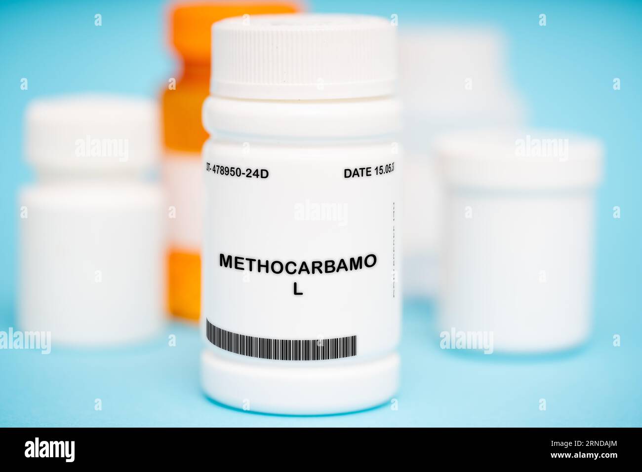 Methocarbamol is a medication used to relieve muscle spasms and pain. It works by depressing the central nervous system and relaxing muscles. It is av Stock Photo