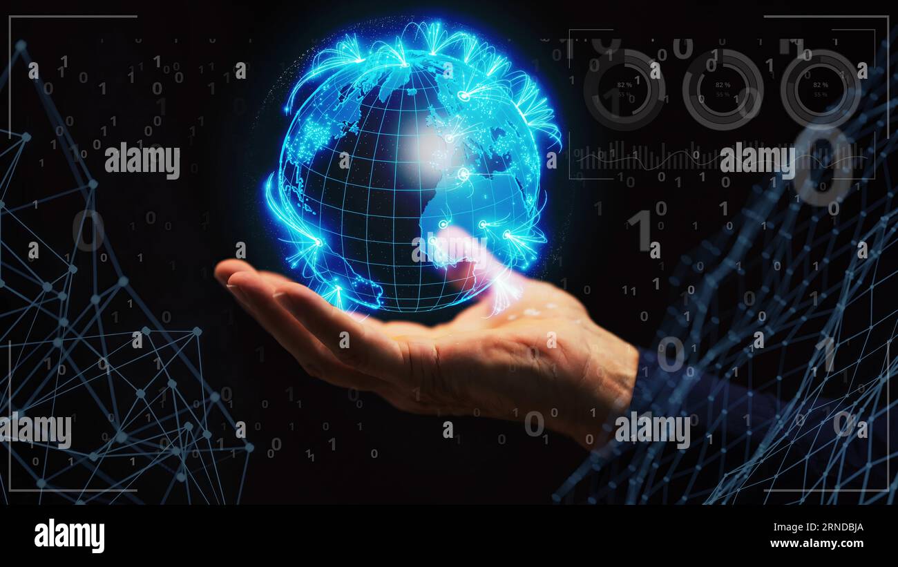 Futuristic Earth Technology And Internet. Digital Planet Stock Photo