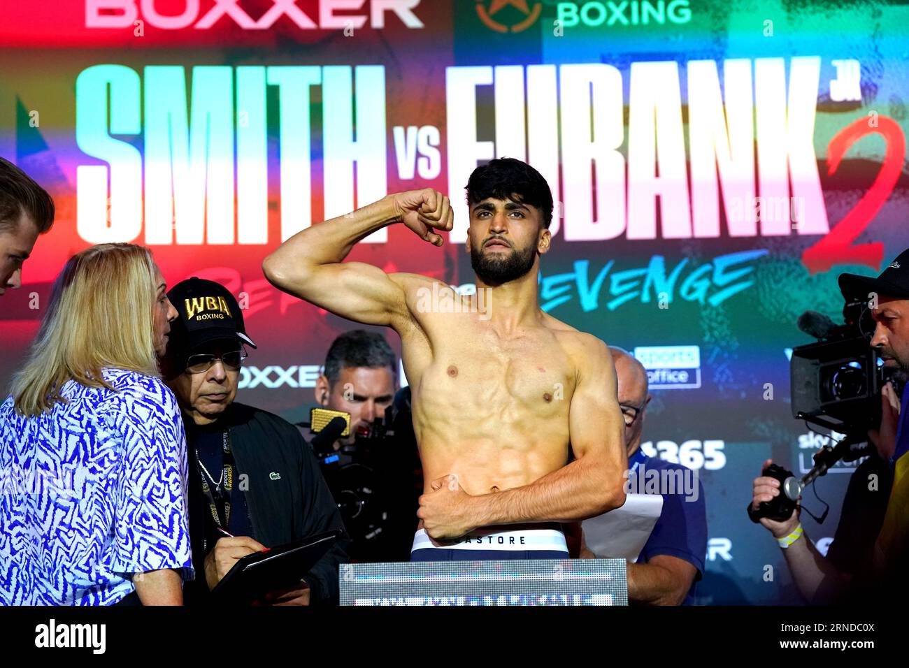 Adam Azim during a weigh-in at New Century Hall, Manchester. Picture ...