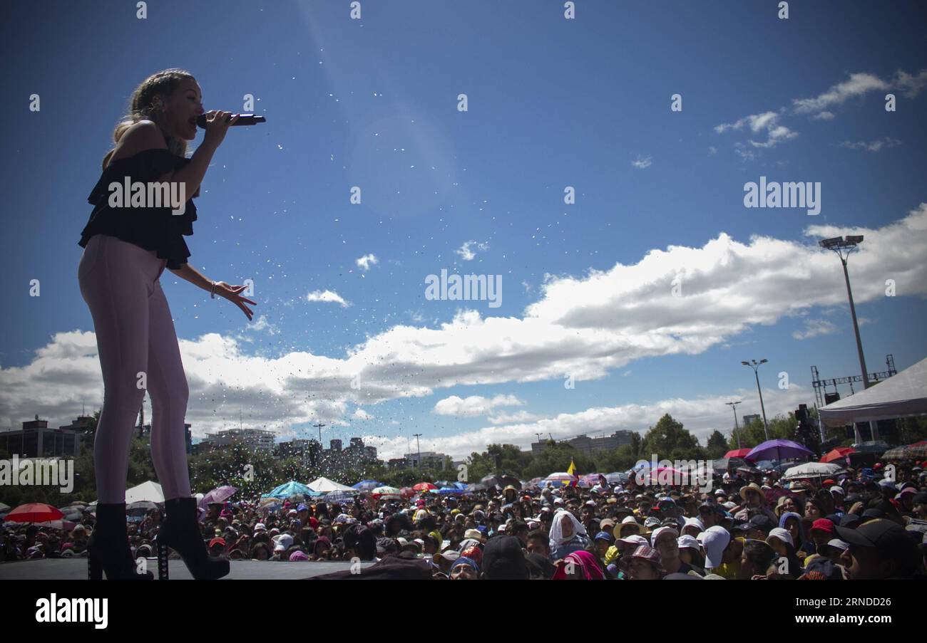 Colombian singer Fanny Lu performs during the event called Ecuador Here I am , in Quito, capital of Ecuador, on May 15, 2016. According to local press, the event was held to raise funds for the victims of the earthquake on April 16 that left 660 dead, 7,633 sheltered families and multimillion material losses. ) (vf) ECUADOR-QUITO- ECUADOR HERE I AM -EVENT SANTIAGOxARMAS PUBLICATIONxNOTxINxCHN   Colombian Singer Fanny Lu performs during The Event called Ecuador Here I at in Quito Capital of Ecuador ON May 15 2016 According to Local Press The Event what Hero to Raise Funds for The Victims of The Stock Photo