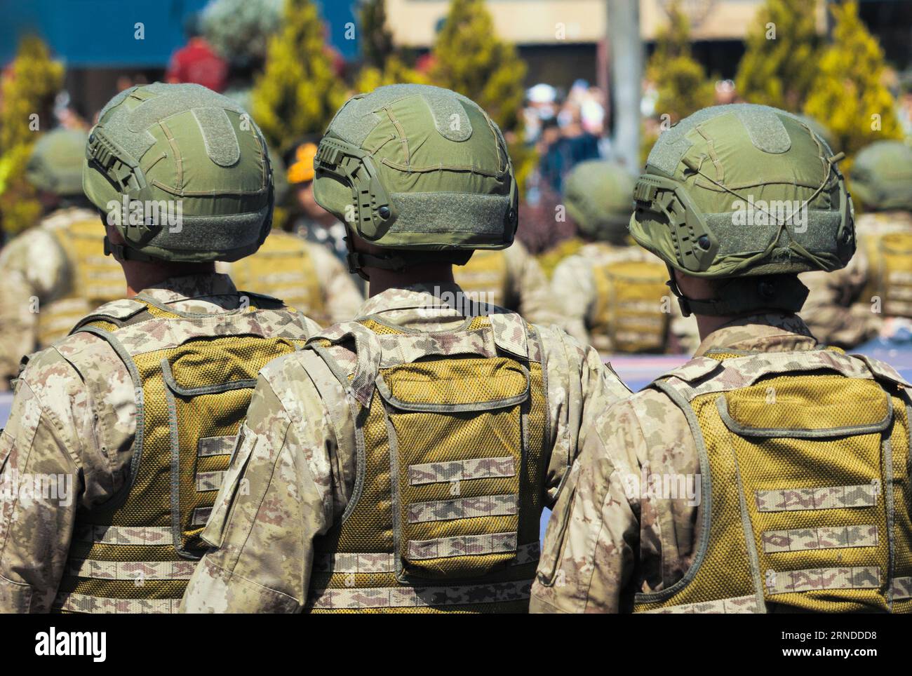 AnkaraTurkeyAugust 30, 2023 Closeup back view of Turkish soldiers