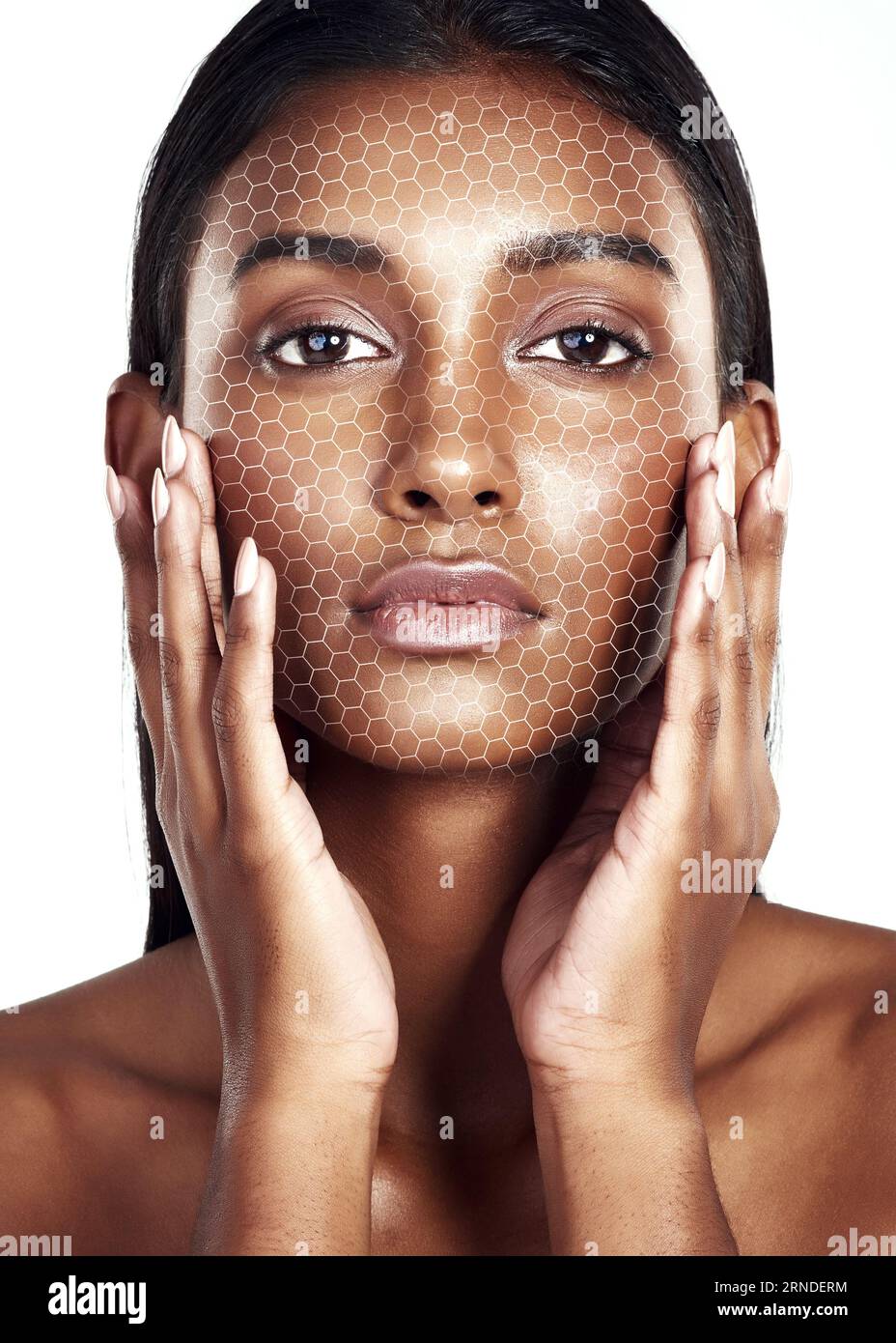 Portrait, beauty and digital transformation for skincare with a woman ...