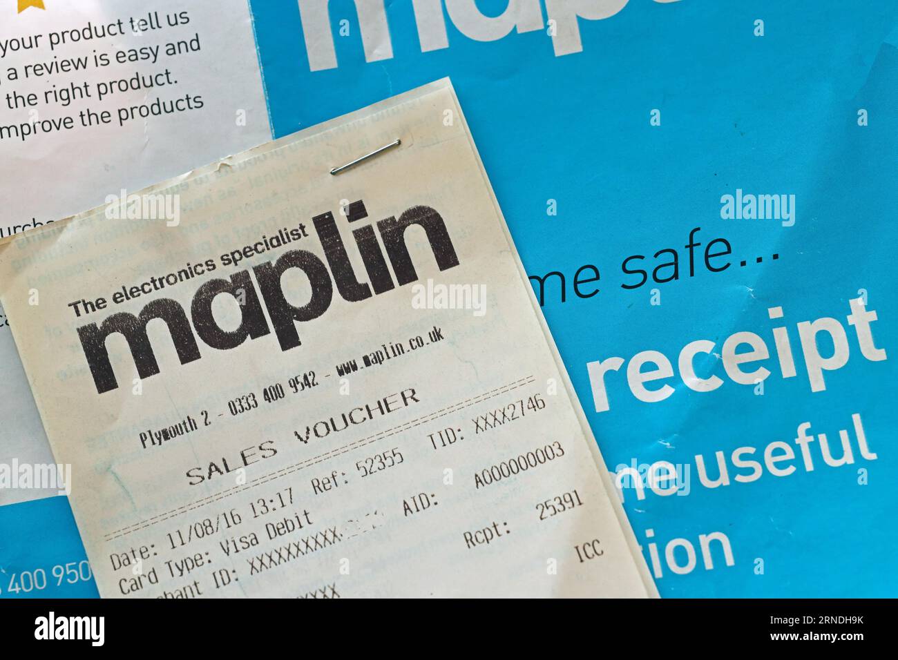 Losses on the high street. Popular stores like Maplin have disapeared. Receipt from 1916. February 2018 all stores ceased trading after administration Stock Photo