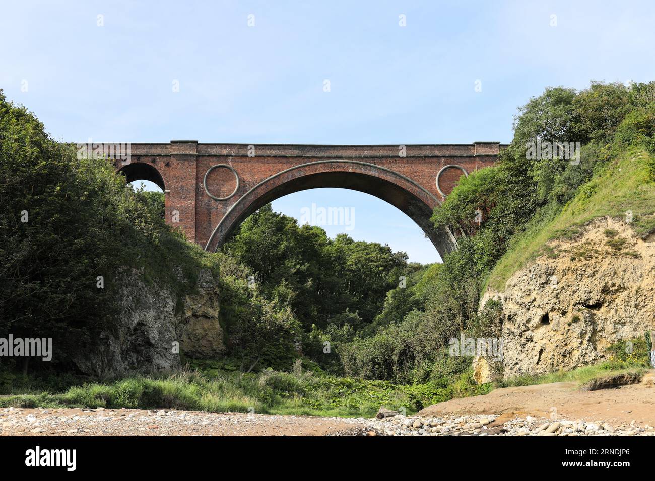 Hawthorn Dean Viaduct, built in 1905, which carried the Sunderland to Middlesbrough railway, Durham Heritage Coast, near Hive Point, Seaham, County Du Stock Photo