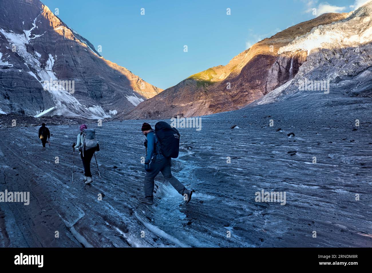Crossing the Bracken Glacier on a trek from Zanskar to the Warwan
