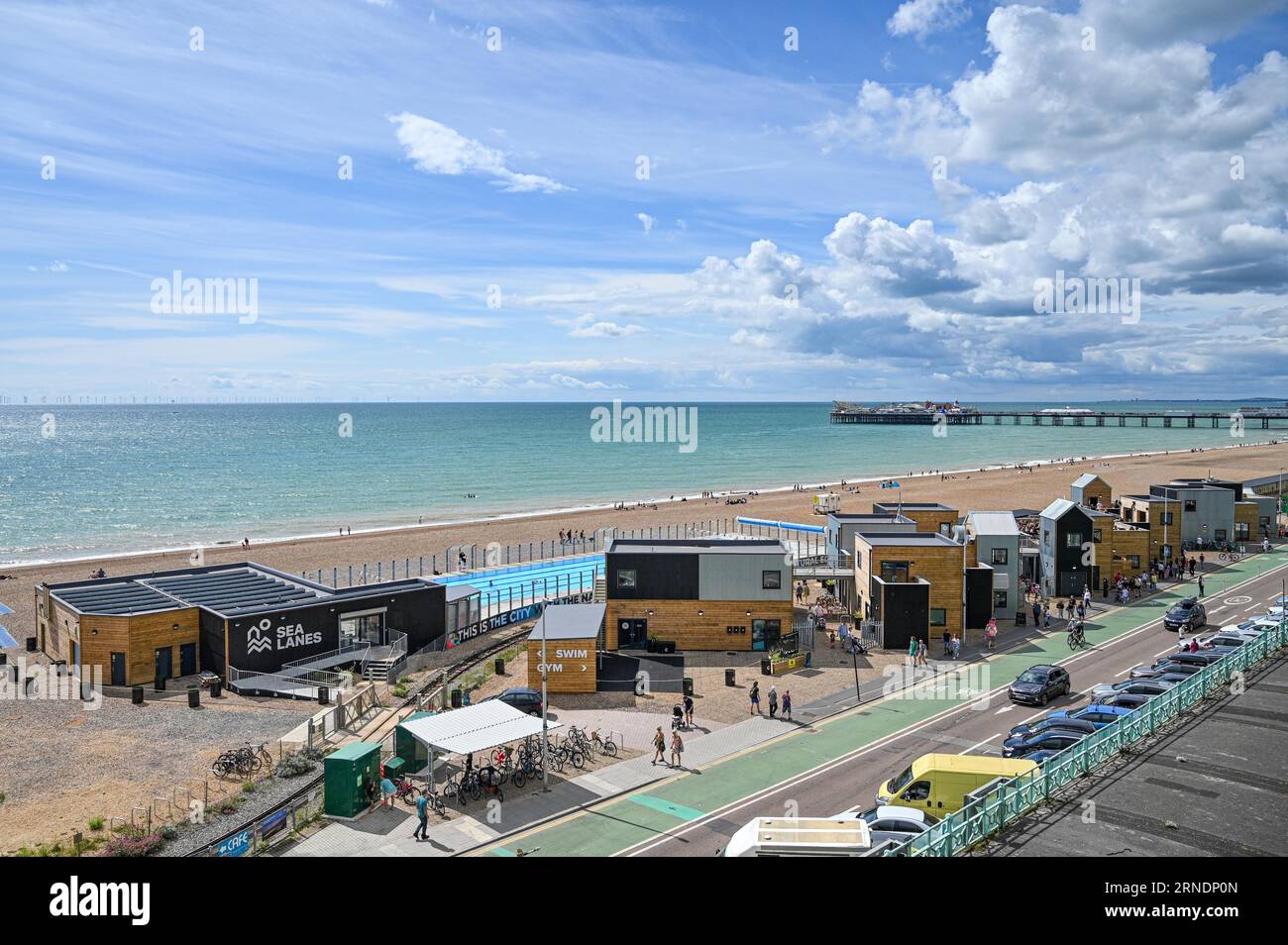 The Sea Lanes outdoor swimming pool complex on Brighton seafront , Sussex , England , UK Stock Photo
