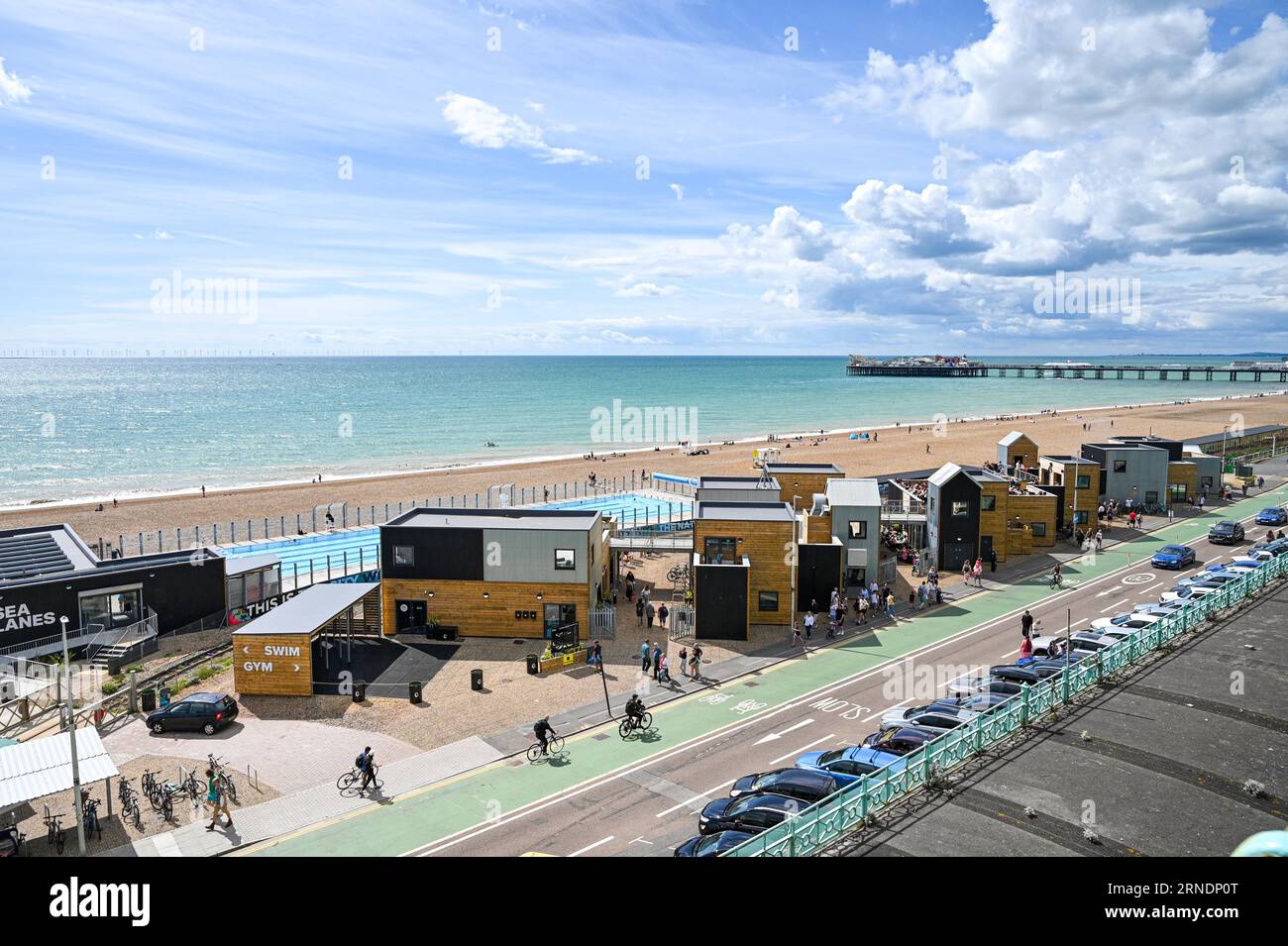 The Sea Lanes outdoor swimming pool complex on Brighton seafront , Sussex , England , UK Stock Photo