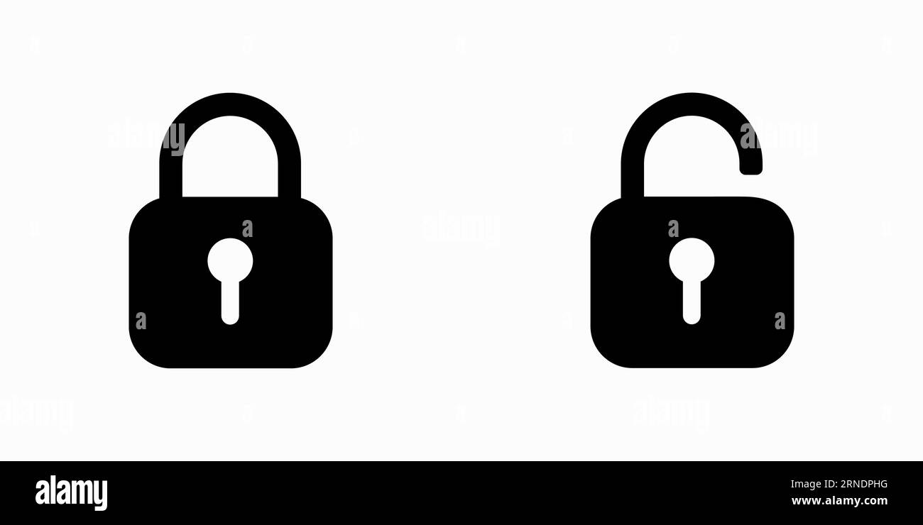 Locked and unlocked padlock icon. Vector clipart illustration Stock