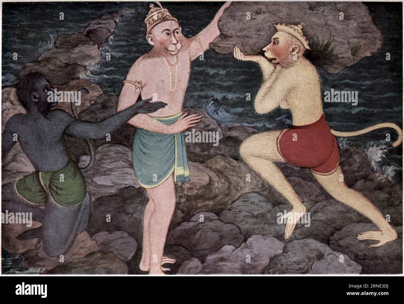 Stone From Rama Bridge Building of Rama's Bridge 1914 by K. Venkatappa Stock Photo - Alamy