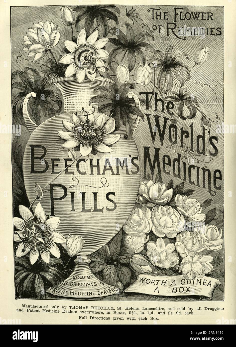 Victorian newspaper advert for Beecham's Pills, The World's Medicine, 1890s Stock Photo