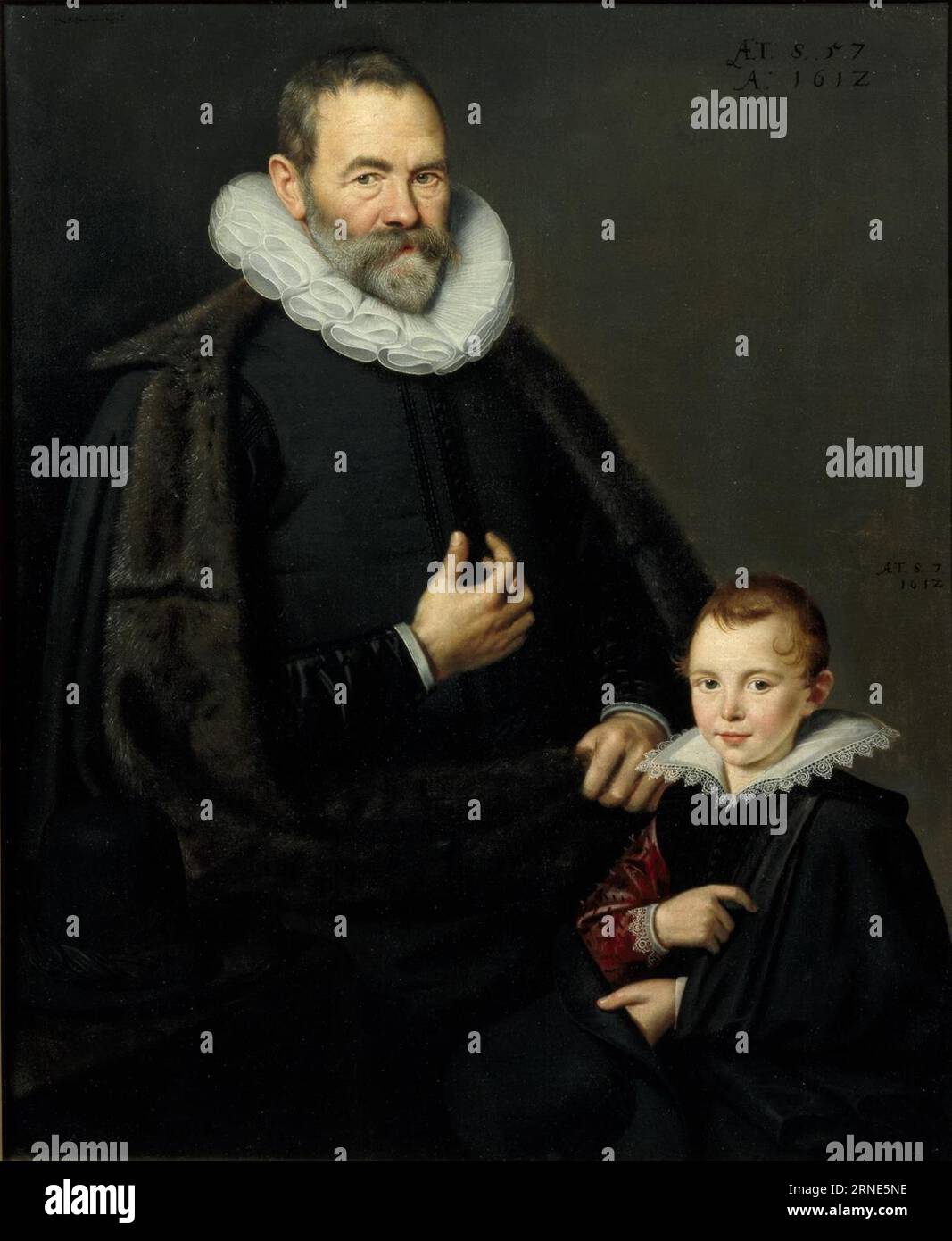 Portrait of Hans Martens (1555-1613) en zijn zoon David (1605-1665) 1612 by Abraham Vinck Stock Photo
