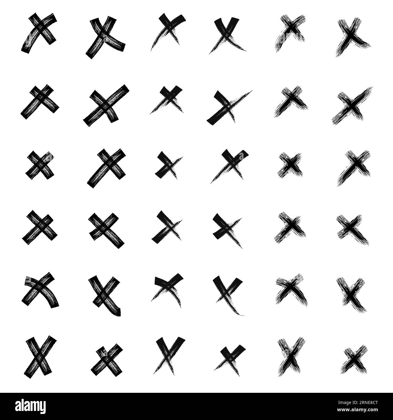 X black mark vector set collection. Cross sign icon from hand brush strokes. Hand drawn doodle scribble crossed brush strokes. Grunge set X. Set black Stock Vector
