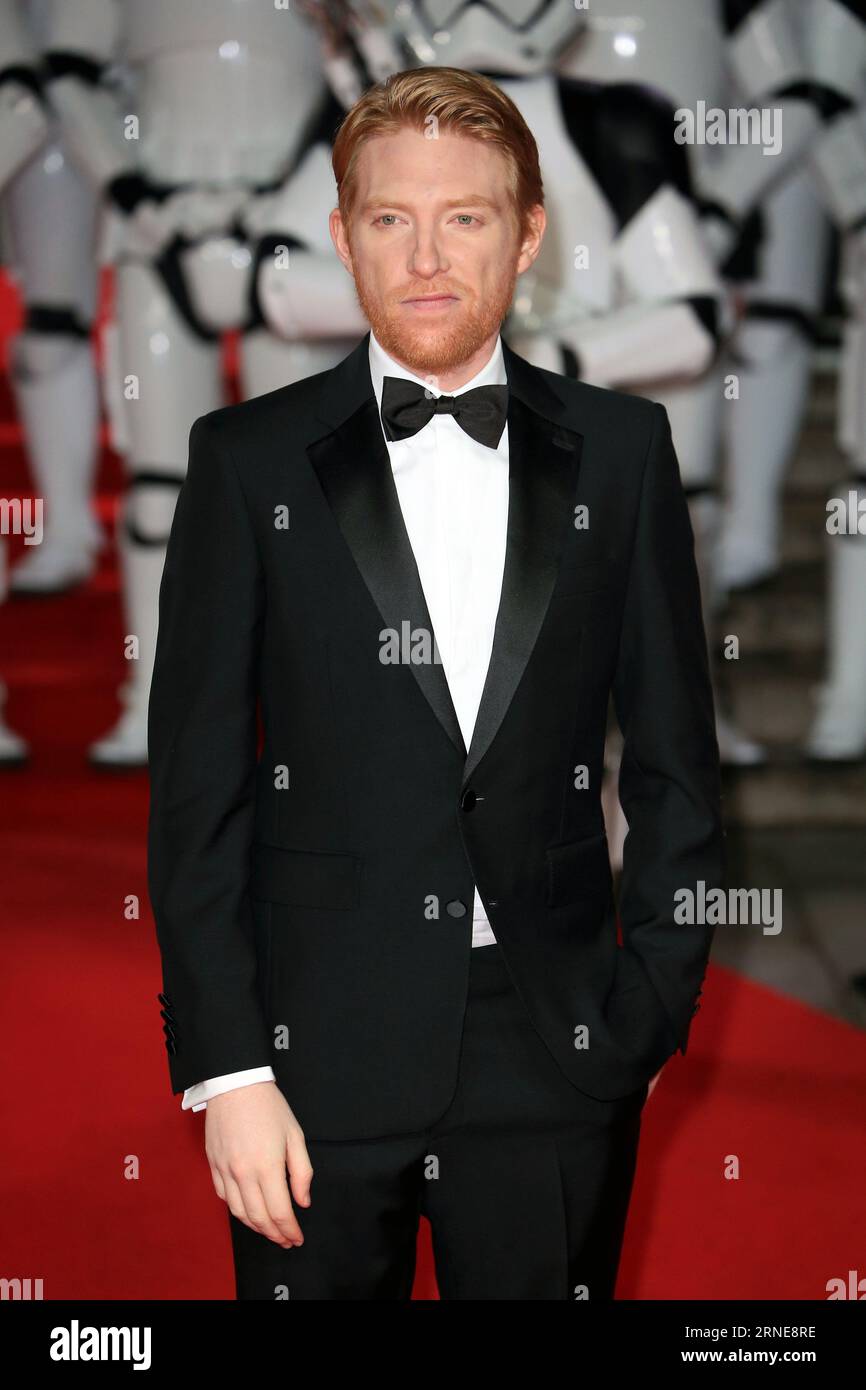 Domhnall Gleeson attends the European Premiere of 'Star Wars: The Last Jedi' at Royal Albert Hall  in London, England. Stock Photo