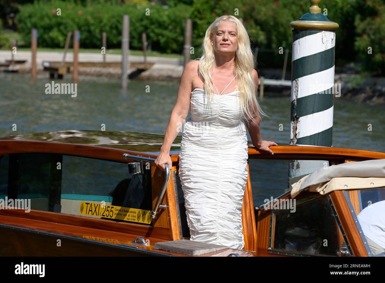 Venice, Italy. 01st Sep, 2023. Angela Schanelec arrives at the dock of the Hotel Excelsior on the Venice Lido for the 80th Venice Film festival 2023. (Photo by Mario Cartelli/SOPA Images/Sipa USA) Credit: Sipa USA/Alamy Live News Stock Photo