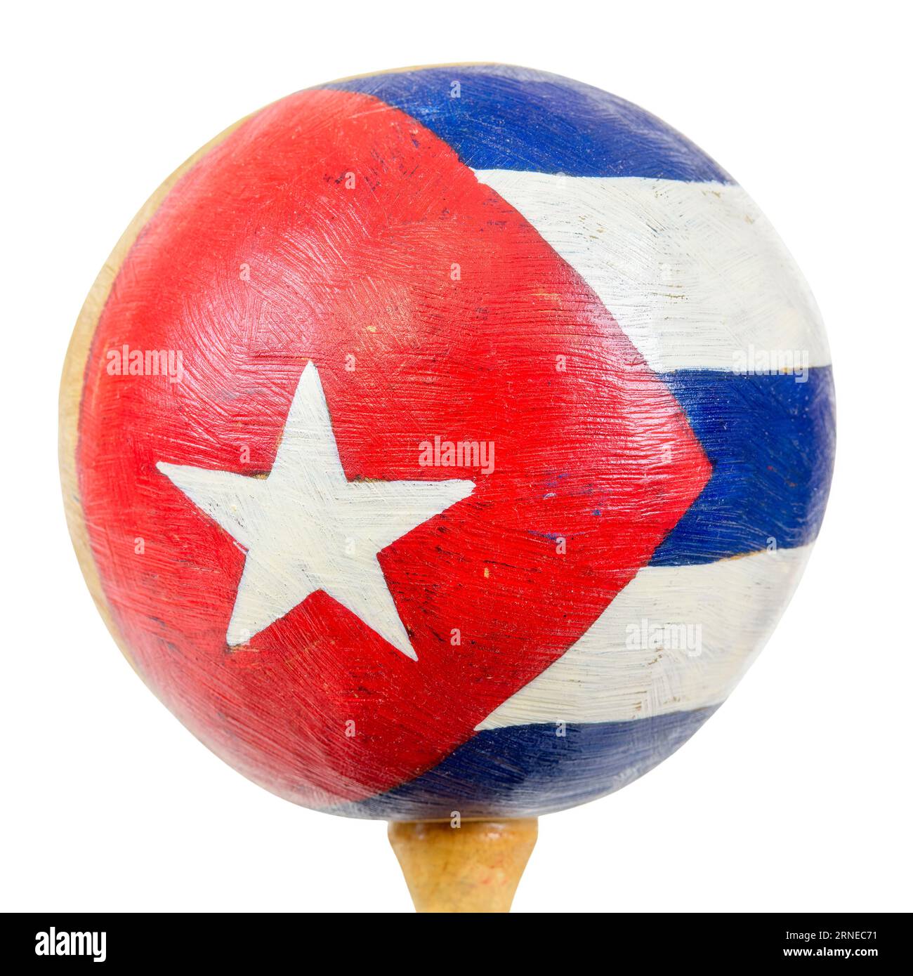 Cuban flag painted in a homemade souvenir maraca musical instrument. Stock Photo