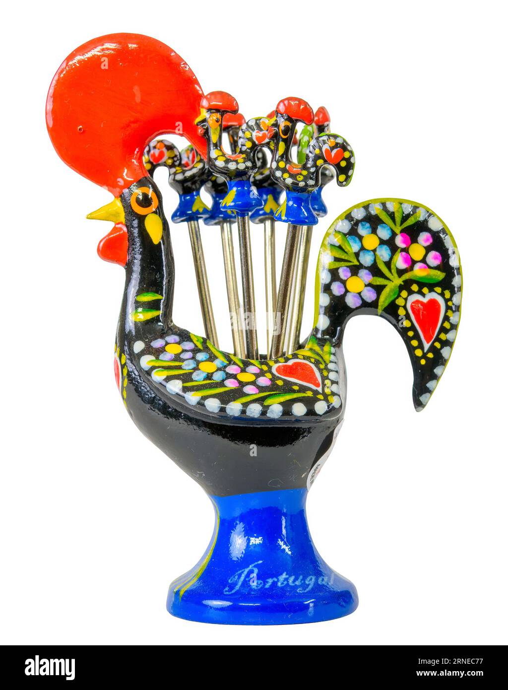 A ceramic souvenir in the shape of a rooster with toothpicks. Portuguese culture traditional symbol Stock Photo