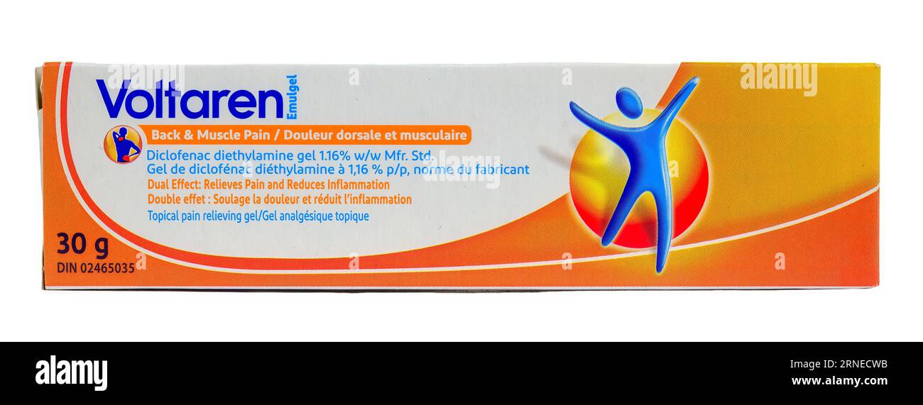 Box or external packaging of Voltaren pain reliever medicine Stock