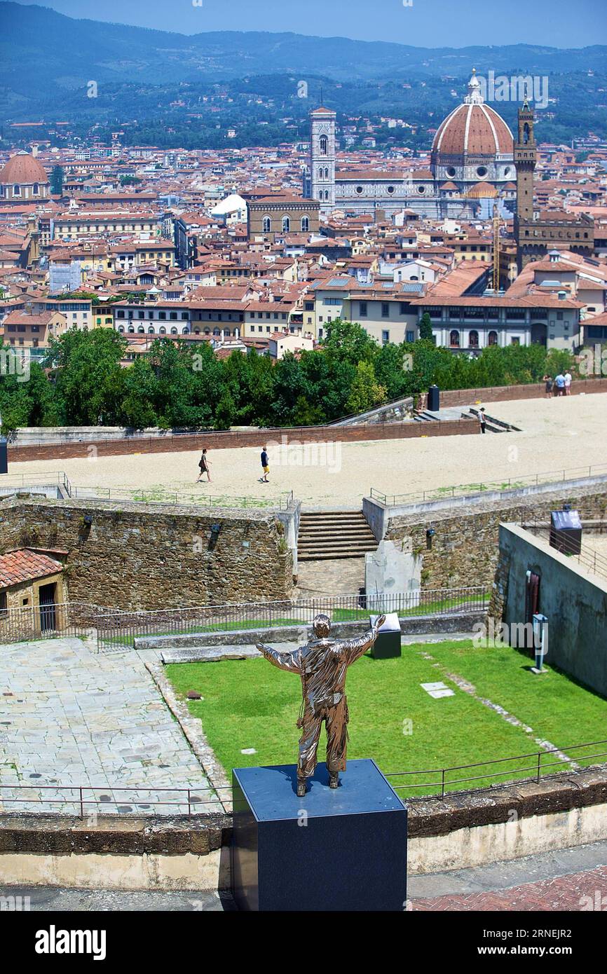 (160625) -- FLORENCE, June 24, 2016 -- Photo taken on June 24, 2016 shows the exhibit The Man Who Conducts the Stars at the Forte Belvedere in Florence, Italy. Roughly one hundred of Belgian contemporary artist Jan Fabre s works dating from 1978 to 2016 were on display, including bronze and wax sculptures, performance films and works made of wing cases of the jewel scarab. ) ITALY-FLORENCE-EXHIBITION-CONTEMPORARY ART-JAN FABRE-SPIRITUAL GUARDS JinxYu PUBLICATIONxNOTxINxCHN   160625 Florence June 24 2016 Photo Taken ON June 24 2016 Shows The Exhibit The Man Who conducts The Stars AT The Forte B Stock Photo