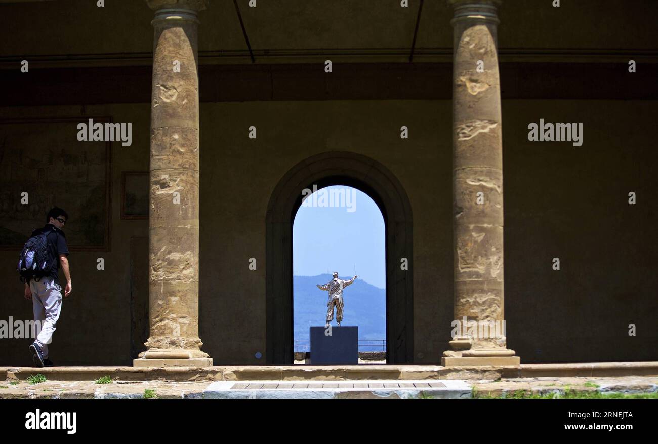 (160625) -- FLORENCE, June 24, 2016 -- Photo taken on June 24, 2016 shows the exhibit The Man Who Conducts the Stars at the Forte Belvedere in Florence, Italy. Roughly one hundred of Belgian contemporary artist Jan Fabre s works dating from 1978 to 2016 were on display, including bronze and wax sculptures, performance films and works made of wing cases of the jewel scarab. ) ITALY-FLORENCE-EXHIBITION-CONTEMPORARY ART-JAN FABRE-SPIRITUAL GUARDS JinxYu PUBLICATIONxNOTxINxCHN   160625 Florence June 24 2016 Photo Taken ON June 24 2016 Shows The Exhibit The Man Who conducts The Stars AT The Forte B Stock Photo